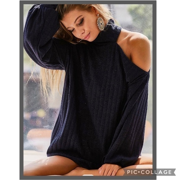 SALE!! Charcoal One Shoulder Top - Picture 2 of 4